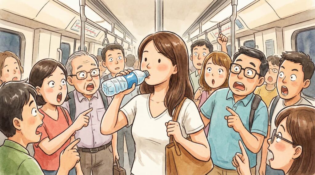 MRT構内で水を飲んでしまう